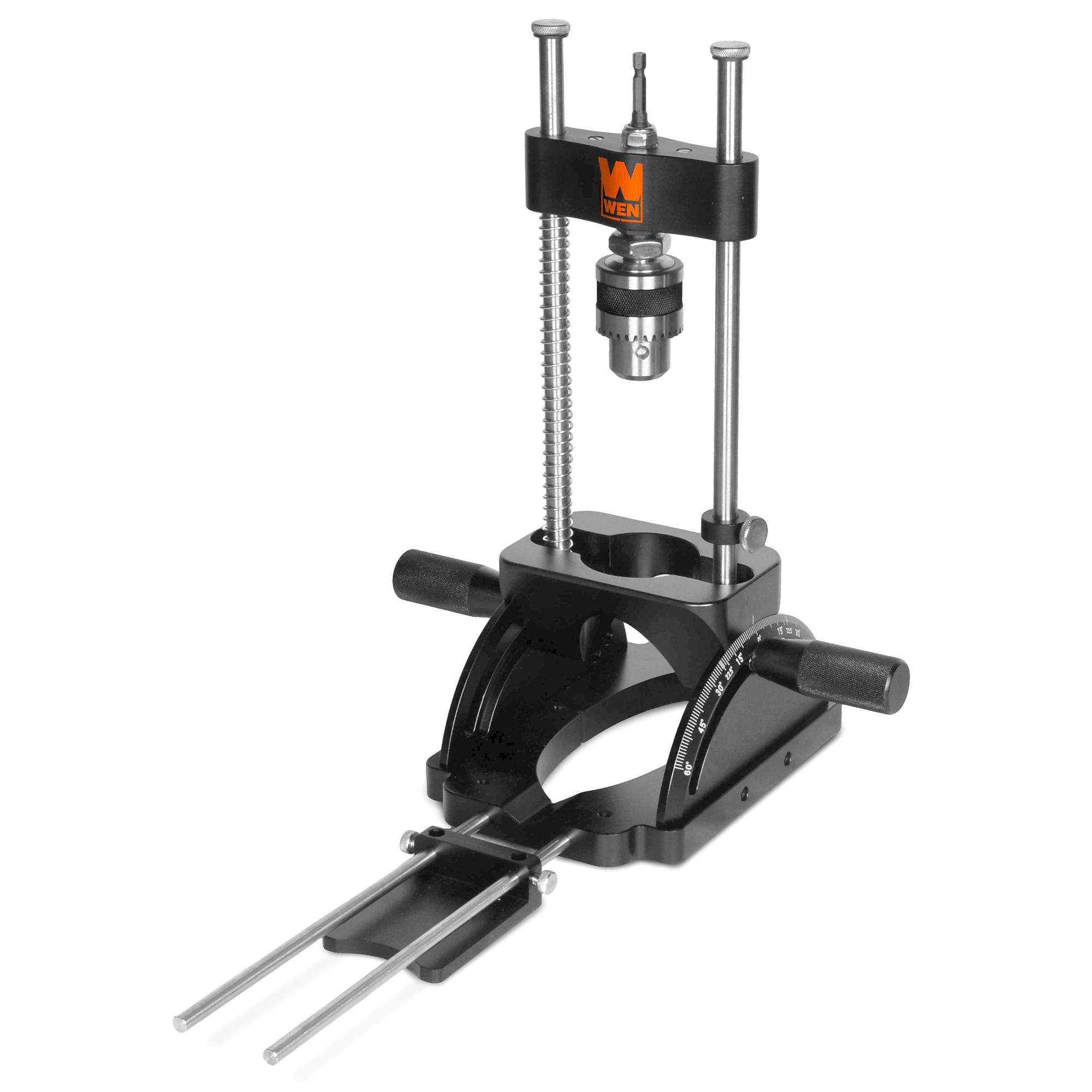 WEN Portable Drill Guide — Heavy-Duty, Adjustable Precision, 1/4in. Hex Shank, Aluminum Base, Model# WA1412